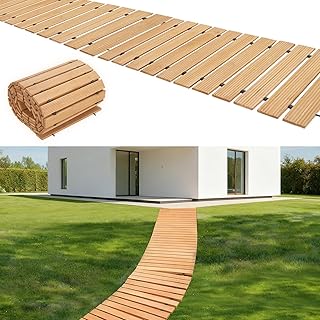 12ft x 45cm Wooden Garden Pathway Outdoor Roll Out Walkway Pathway Wooden Garden Walking Passage for Patio Lawn Backyard Beach Wedding 1 Set