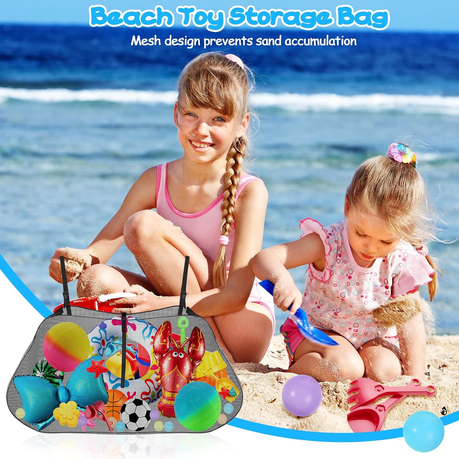 Shappy Pool Float Storage Bag Large Adjustable Hanging Swimming Pool Net Bag Beach Accessories Mesh Organizer for Swimming Ring, Inflatables, Beach Balls, Toys, Supplies(Black)