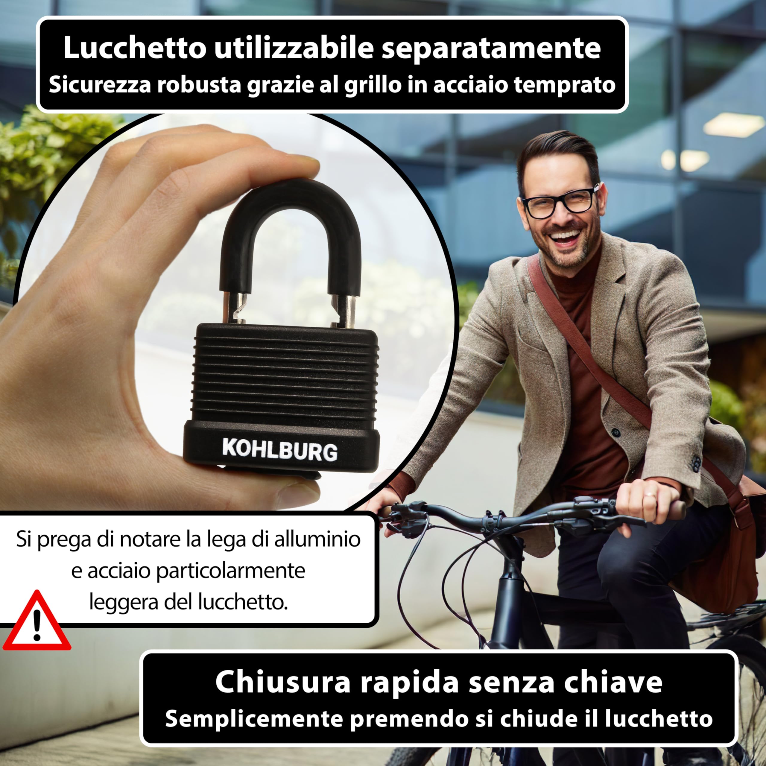 KOHLBURG antifurto bici a cavo acciaio da 5 m – lucchetto bici con chiusura a chiave a scatto cavo da 500 cm – per catenaccio bici elettrica, per rimorchio, bicicletta, monopattino e passeggino