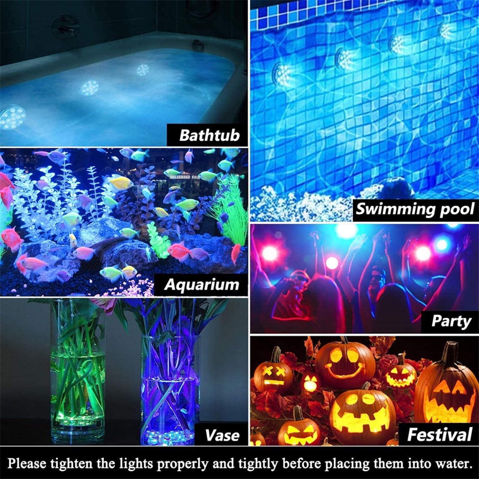16 couleurs aimant lumières LED sous-marines ventouse piscine lampe RGB aquarium submersible lumières pour jardin étang vase décor (couleur : 8 lampes 1 contrôleur)