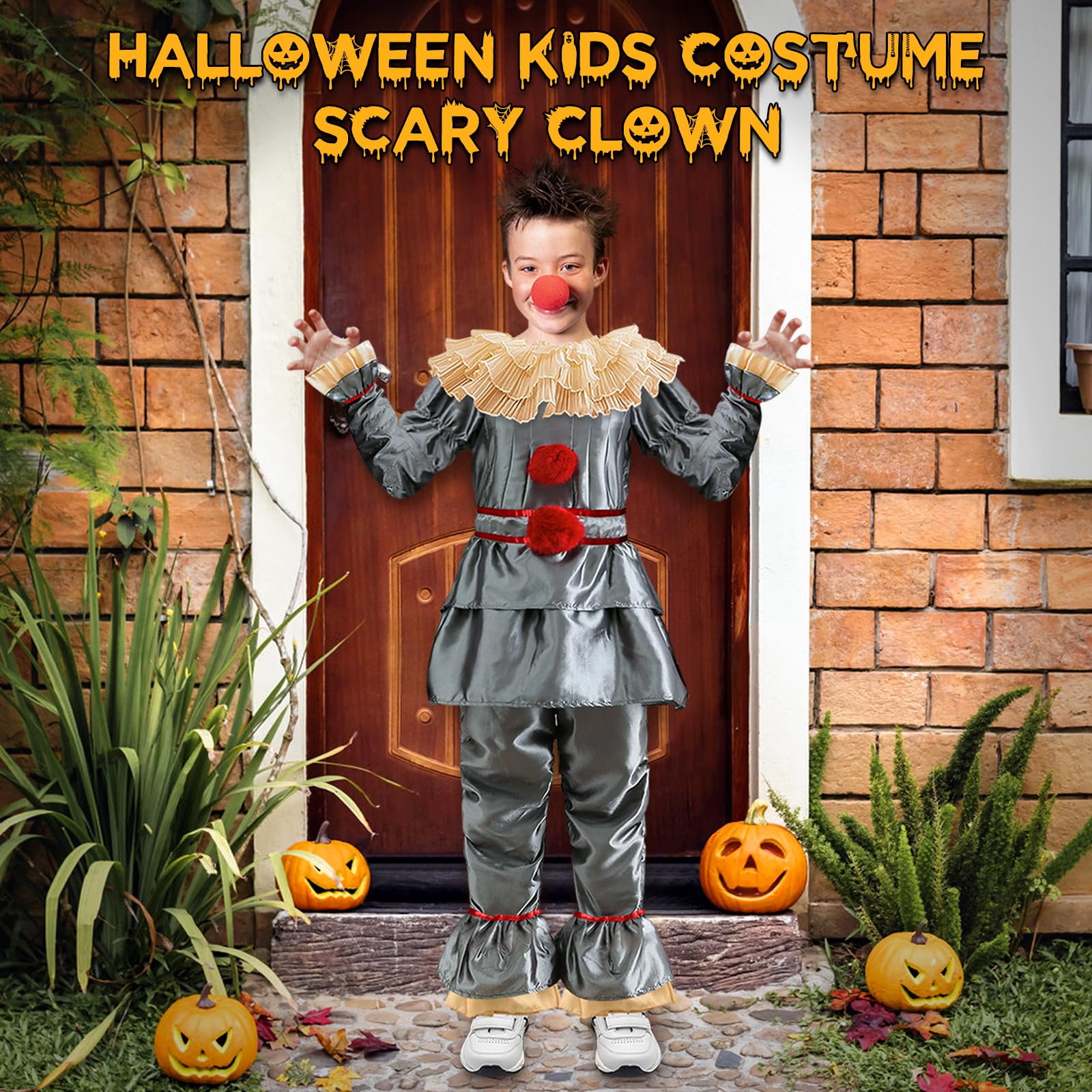 DUOLAM Halloween Clown Pennywise Costume: Children's Horror Clown Costume Set - Image 4