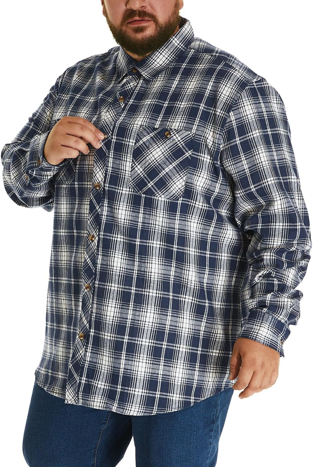 HOdo Big and Tall Mens Thin Flannel Shirt Lightweight Button Down Shirt 2XL to 6XL - Image 7