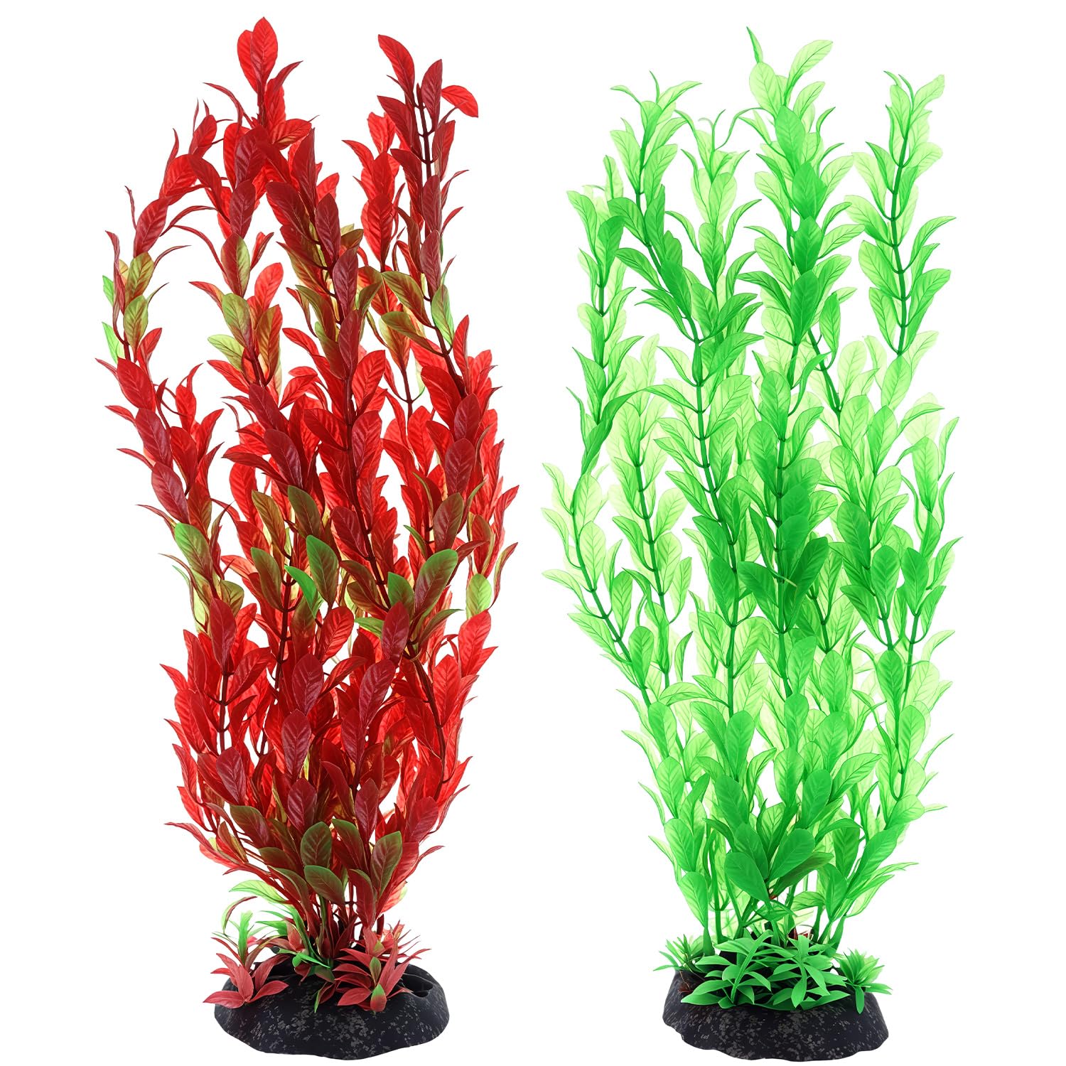 QWORKยฎ 2 Pack Aquarium Artificial Plants, 12" Tall Plastic Decor for Fish Tanks, Safe with Heavy Duty Ceramic Base