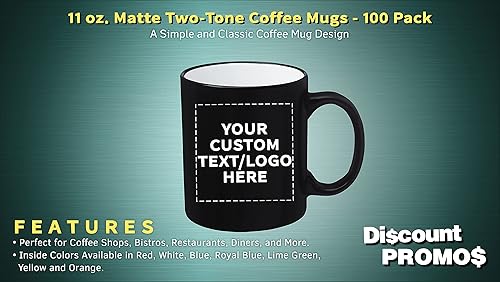 Miniatura 3 de DISCOUNT PROMOS Juego de 10 tazas de café mate de dos tonos, 11 onzas. Texto personalizable, logotipo, gres, vasos, duraderos, mango en C, azul rey
