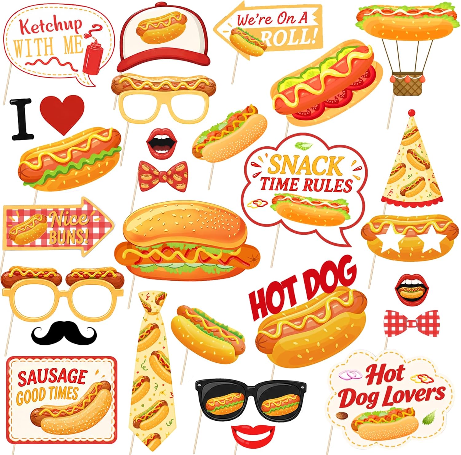 Hot Dog Photo Booth Props 33 Pcs BBQ Party Supplies