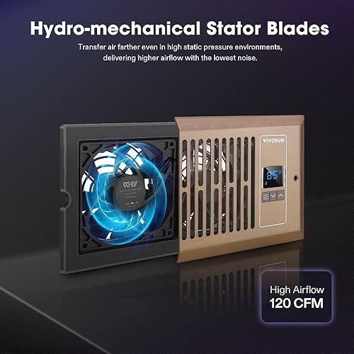 Miniatura 5 de VIVOSUN Quiet Register Booster Fan de 4 x 10 pulgadas, ventilación de registro inteligente con control de termostato inteligente, ventilador de