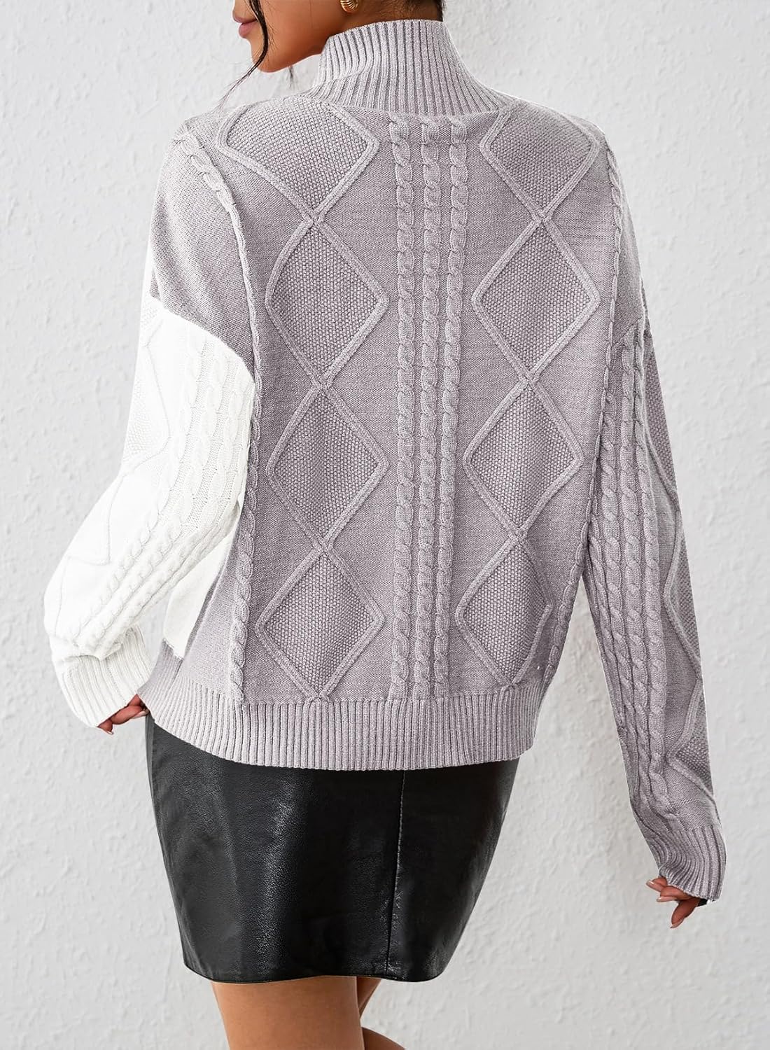 Pink Queen Women's Chunky Sweaters 2025 Fall Winter Long Sleeve Mock Neck Cable Knit Colorblock Pullover Jumper Tops - Image 6