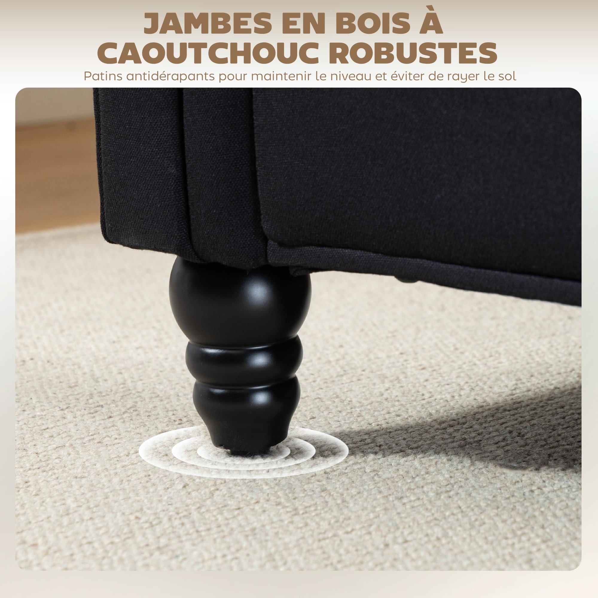 HOMCOM Banc de Rangement, Coffre de Rangement 146,5 x 49 x 72 cm Noir | Tissu Aspect Lin, Pieds en Bois