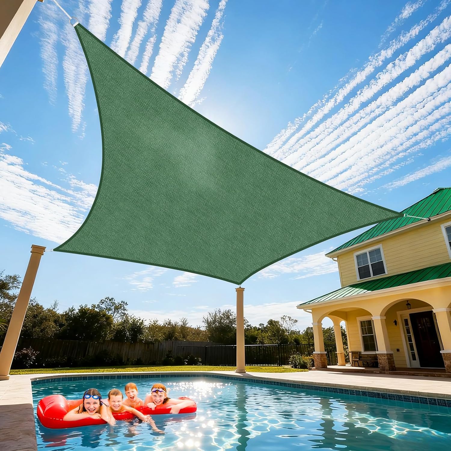 Artpuch 12'X26' Dark Green Rectangle Sun Shade Sail, Curved Edged, Commercial Grade 185GSM HDPE UV Permeable Shade Cloth for Deck, Patio, and Backyard (Custom Sizes Made)