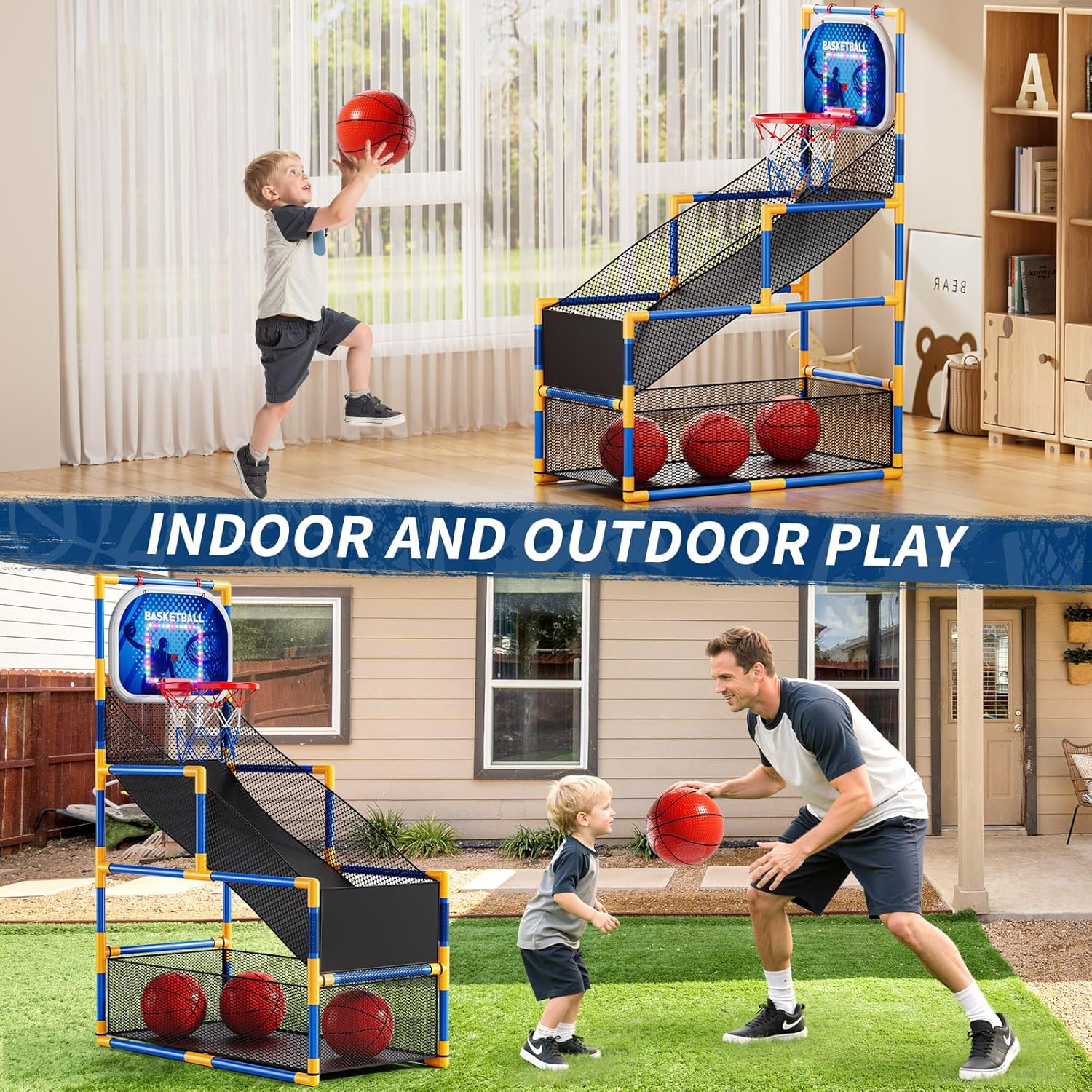 NIPLOOOW Arcade Basketball Game Set for Kids 3-12 Years Old, Kids Basketball Hoop with 4 Balls & Pump, Indoor Outdoor Sports Play Toys, Basketball Games Toys, for Boys Girls Teens