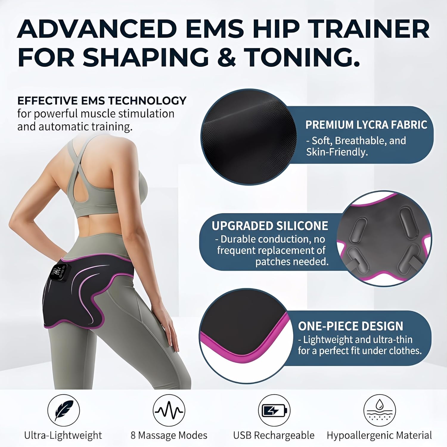 Booty Trainer for Women, EMS Muscle Stimulator for Butt Firming, Intelligent Wireless Fitness Apparatus, Model AST-301