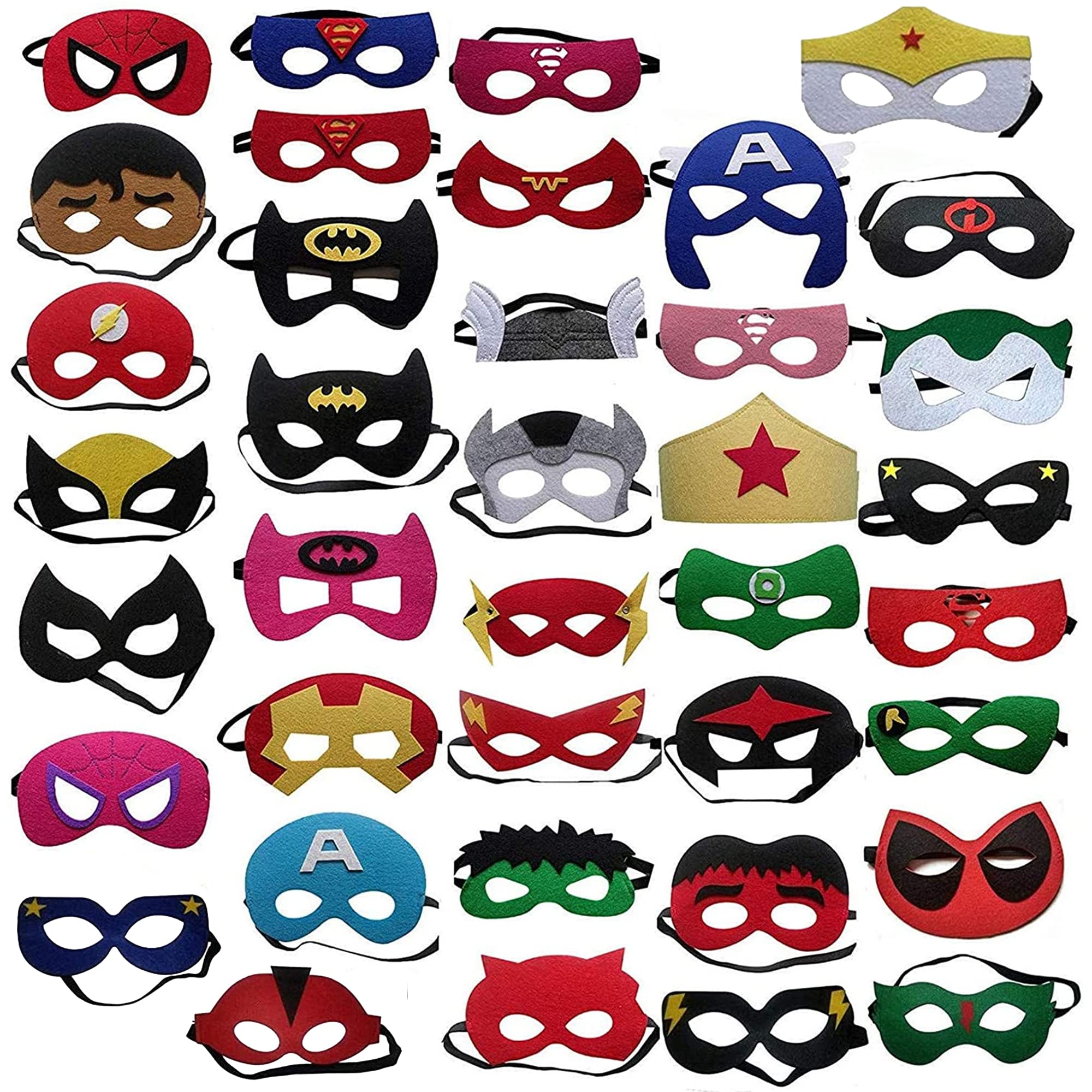 YUNFUN Máscaras de Cosplay para Niños, 38 Piezas, Máscara Dibujos Animados, Fieltro, para Fiesta de Dumpleaños