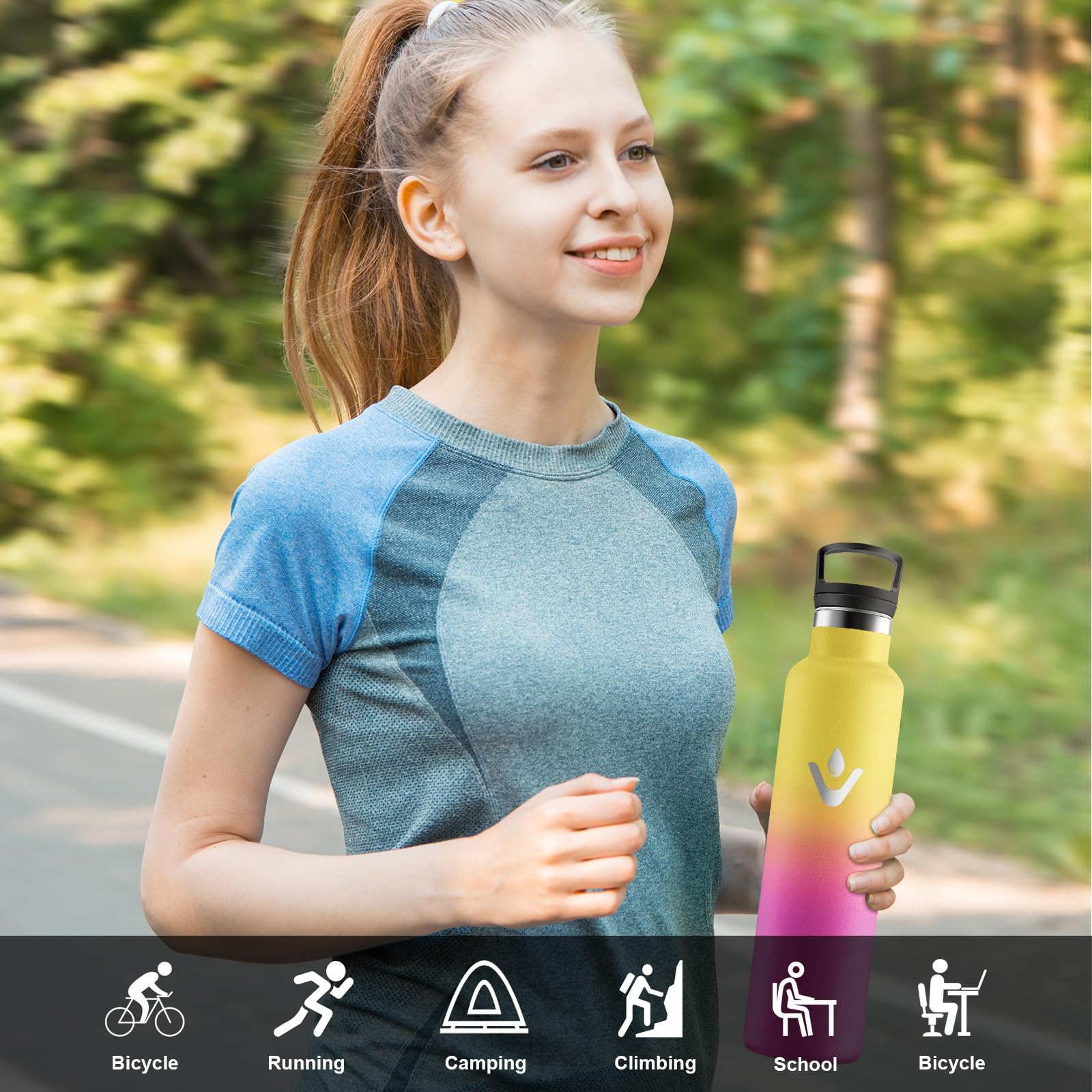 Motswedi Borraccia Termica 1 litro, Doppia Parete, Bottiglia Termica, a Prova di Perdite, Borraccia con Cannuccia, Acciaio Inox, Borracce Termiche, per Palestra, Outdoor, Campeggio, Giallo & Rosa