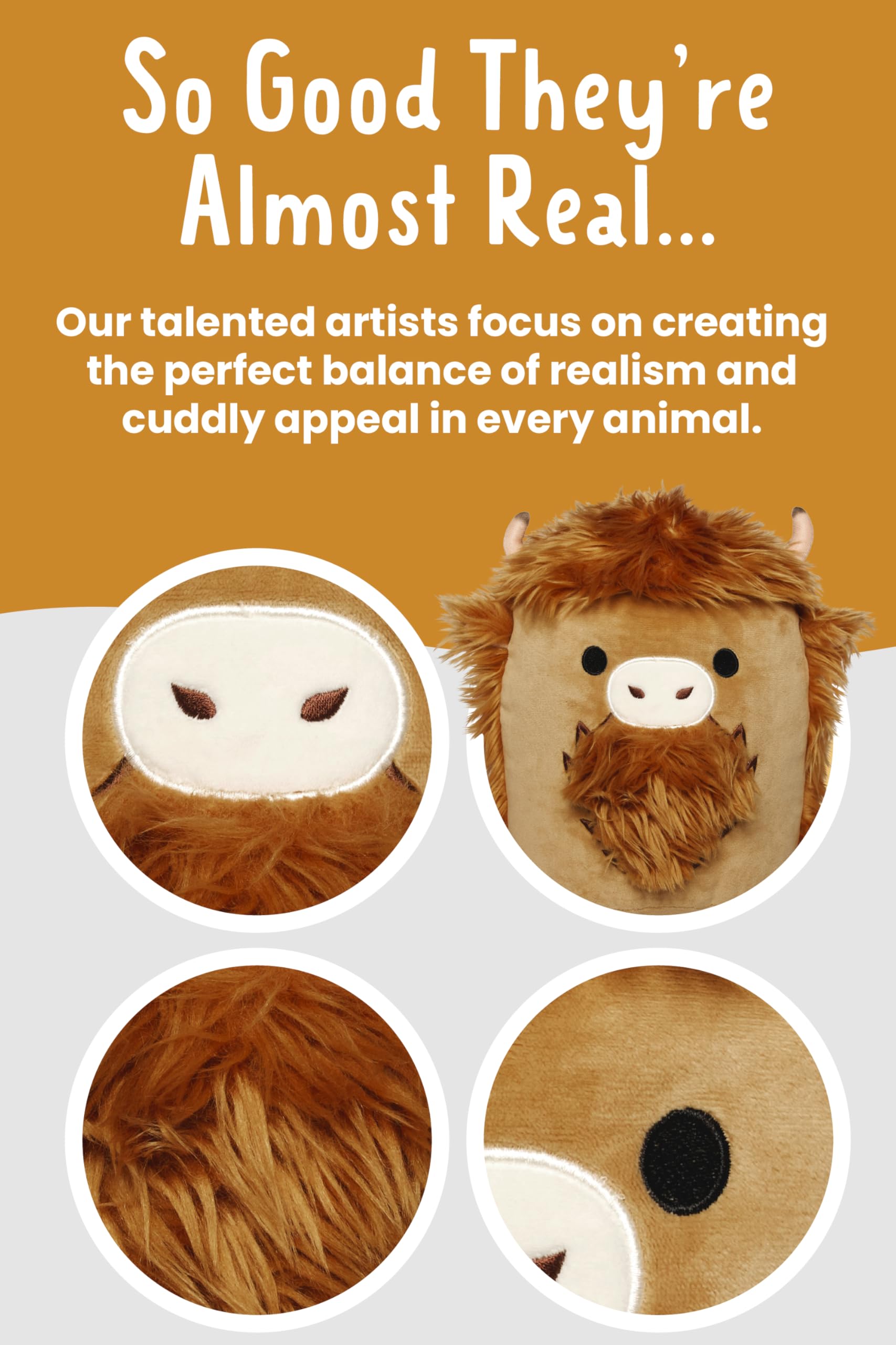 Living Nature Large Squish Highland Cow Brown Plush Toy - Image 3