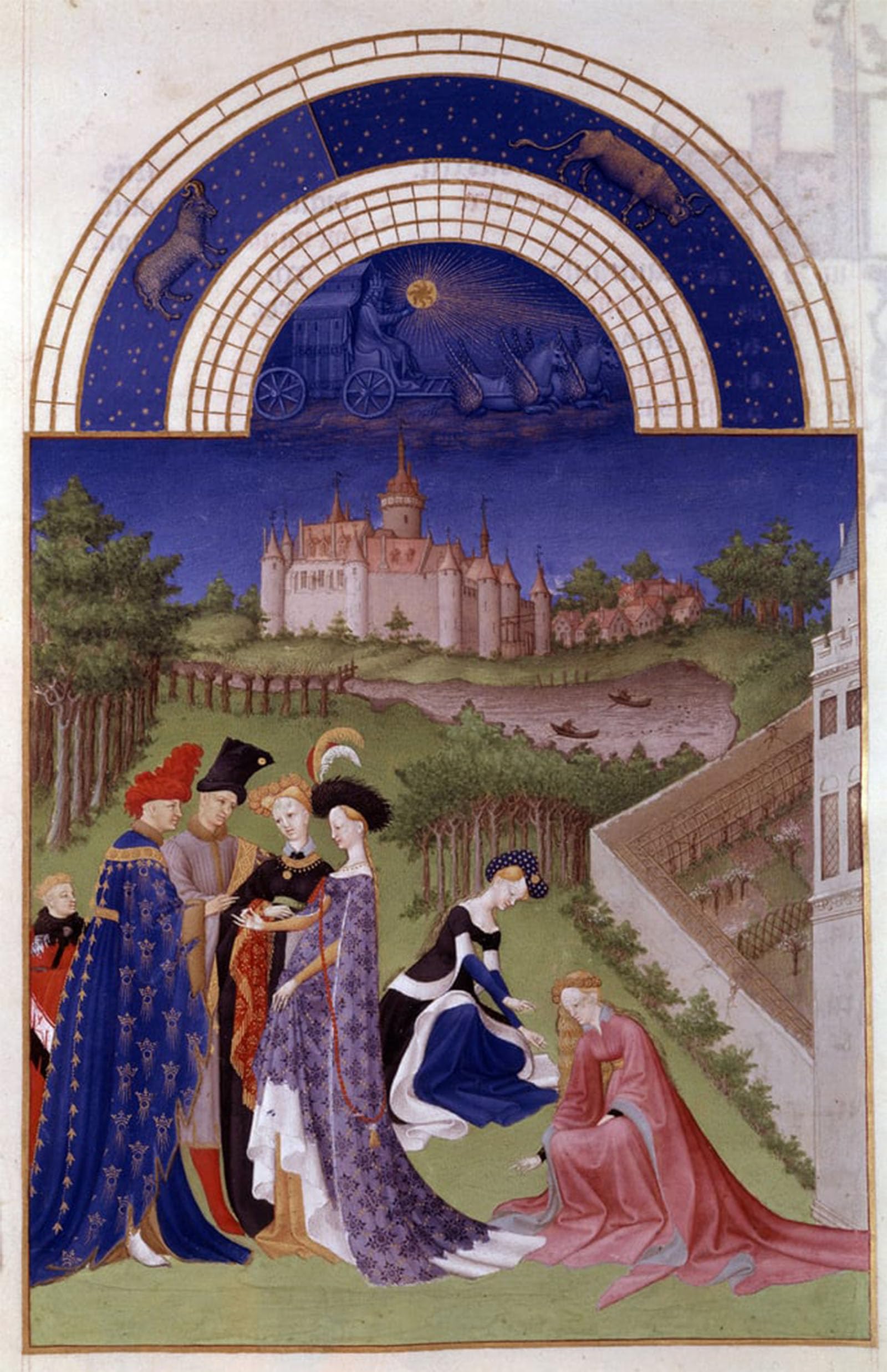 HRJUBWREE Oil Painting Prints on Canvas Painting Picture April and the Castle of Dourdan Flemish Miniature by Pol De Limbourg Artwork Canvas Prints for Office Decor 60x90cm