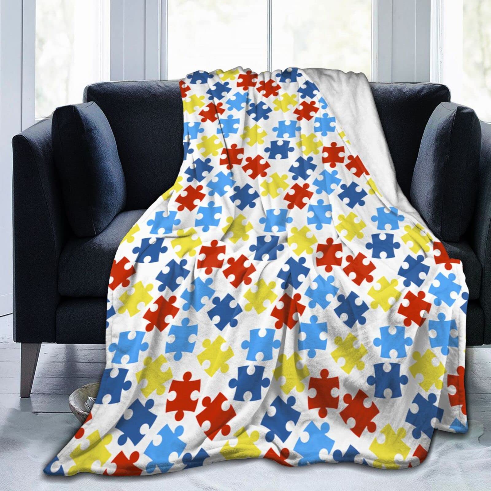Lsjuee Autism Awareness Throw Blanket Soft Lightweight Blankets Warm Cozy Blanket for Sofa Couch Bed Office 80"X60"