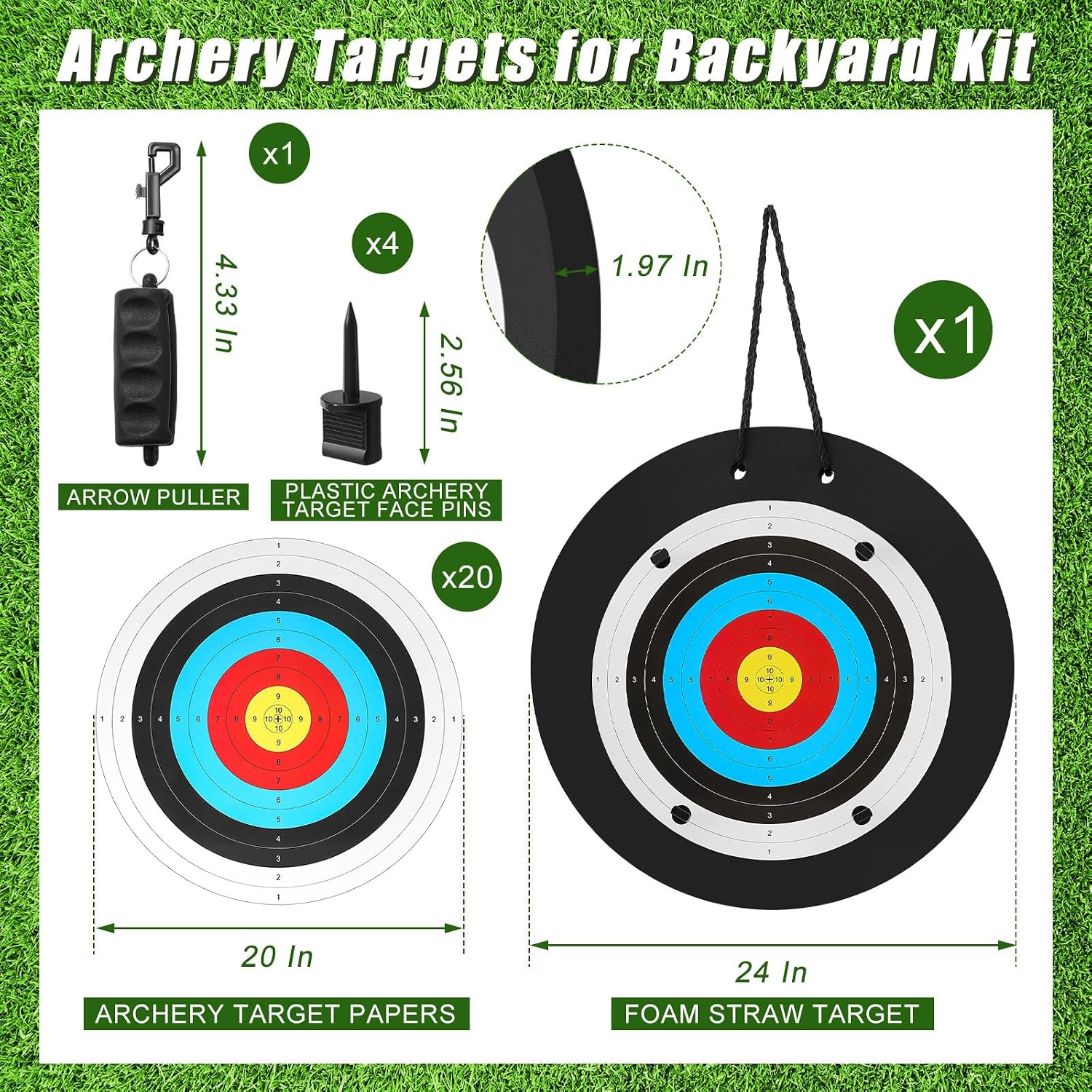 Gemscream 1 Pcs Foam Archery Target for Backyard, High-Density Round Archery Bow Target with Pins, 20 Pcs Paper Arrow Targets and Arrow Puller for Compound Bow Shooting Practice