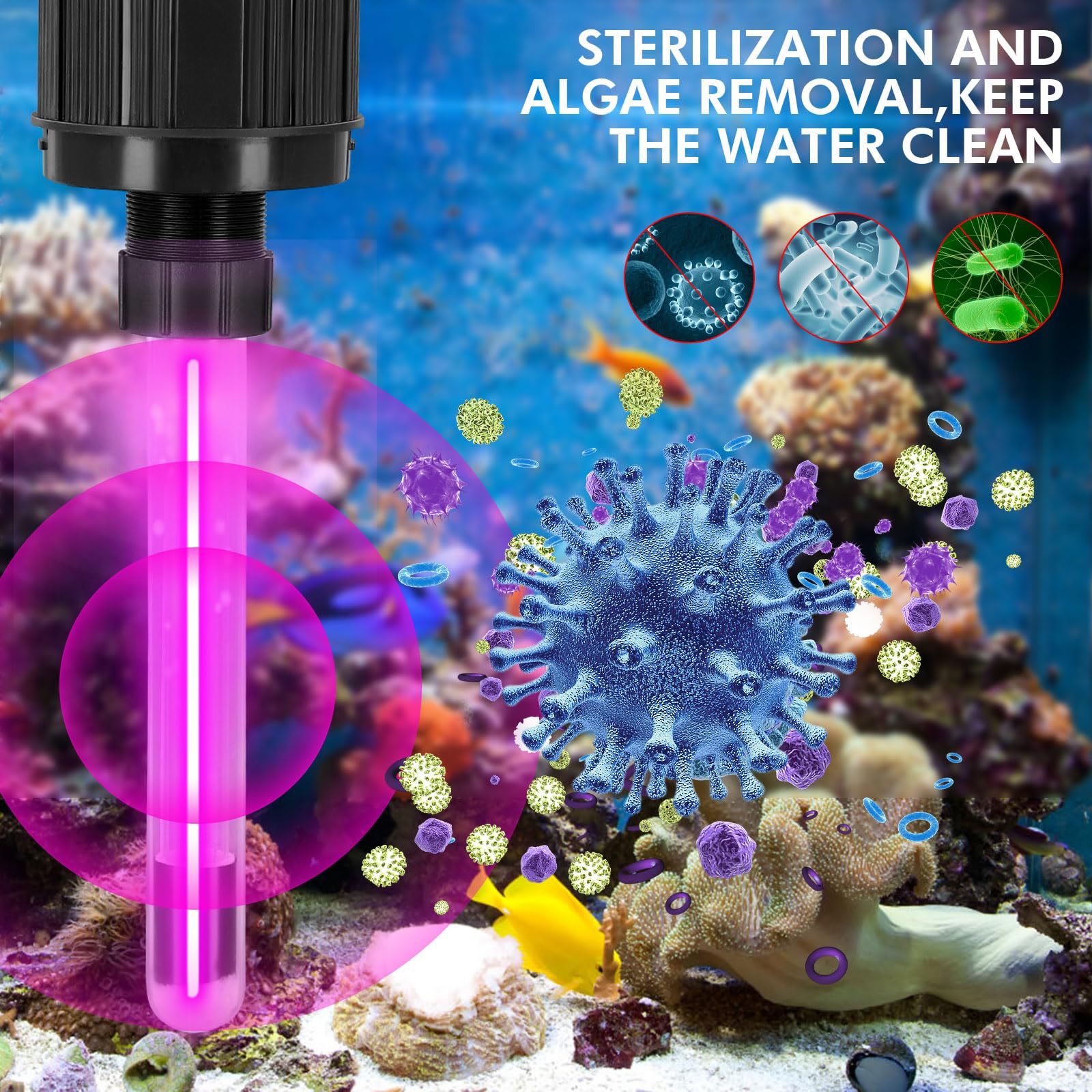 UV Filters for Fish Tanks 5-in-1 Fish Tank Filter Pump 650L/H 6W Aquarium Filter with UV Steriliser Turns Green Water to Clear - Image 4