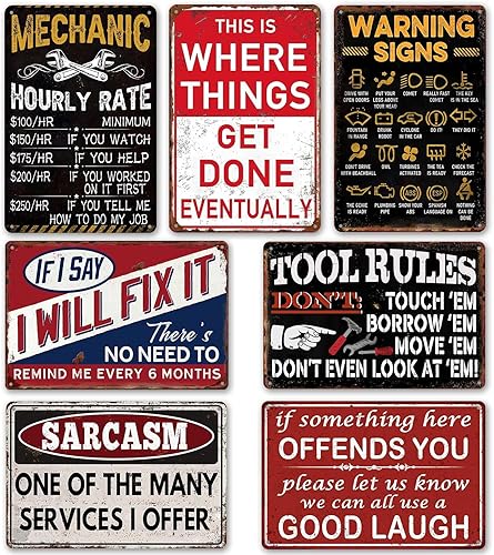 Divertidos carteles metálicos de garaje, decoración vintage de cueva para hombres, pósteres retro para pared de habitación de automóvil, letreros de