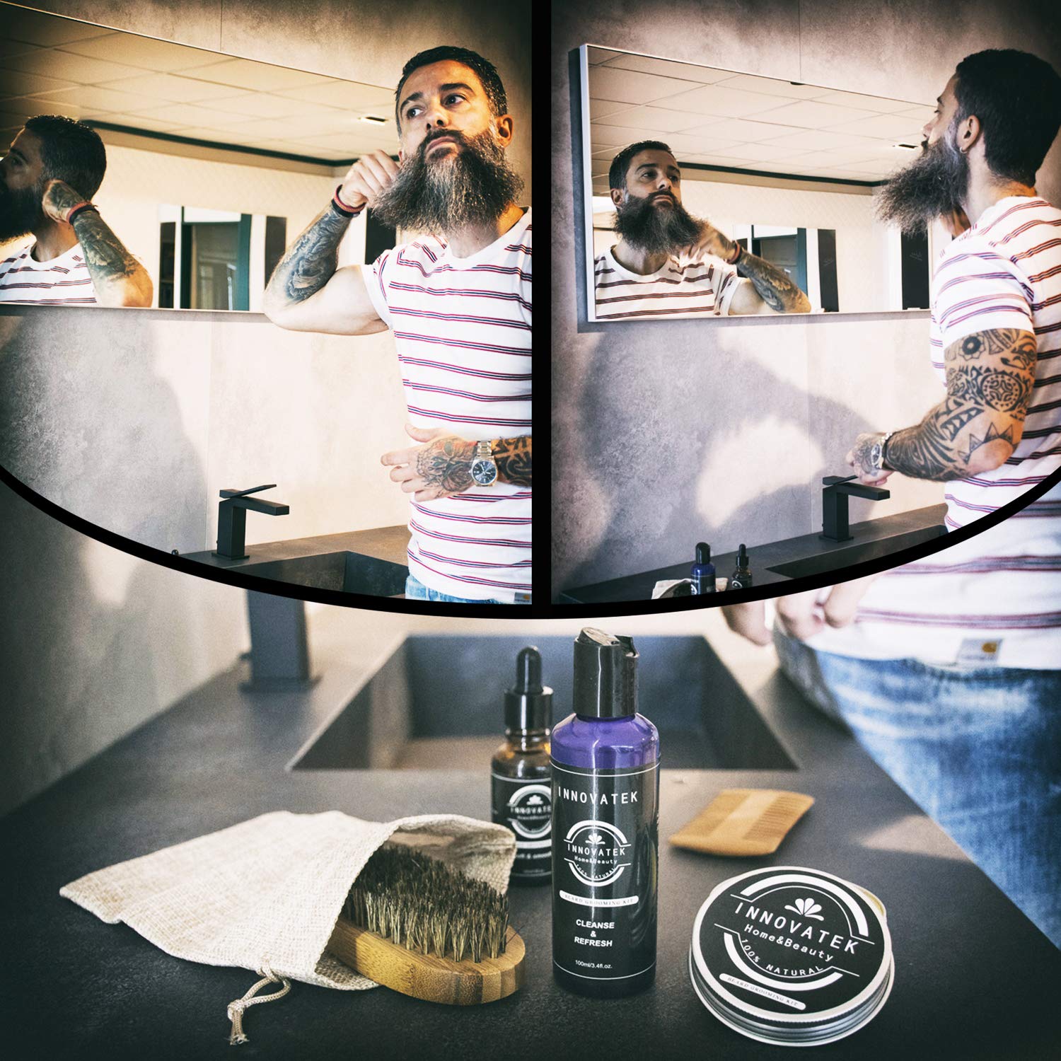 Kit barba uomo professionale 6 pezzi, shampoo da barba, olio da barba, balsamo da barba noto anche come cera da barba e cera per baffi, set regalo uomo, set barba uomo completo