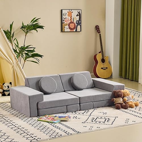 Miniatura 2 de Karl home Sofá infantil de 14 piezas, sofá modular para niños, sofá multifuncional de espuma para niños, escalada y relajación, sofá convertible