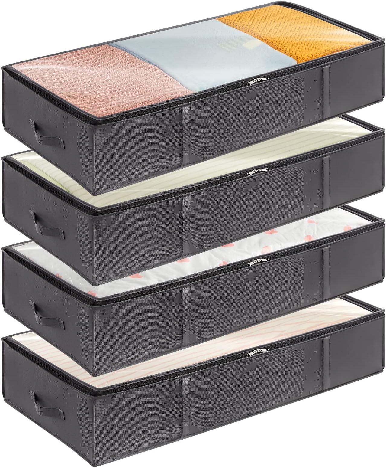 90L 4 Pack Under Bed Storage Containers, Lifewit Large Capacity Blanket Storage Bags with Reinforced Handle, Organization and Storage for Comforters, Sheets, Clothes, Bedroom, Closet, College Dorm, Grey