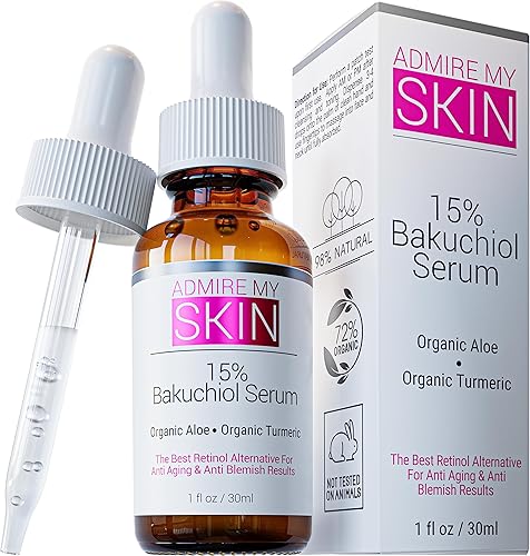 Admire My Skin Suero Bakuchiol, alternativa natural de suero de retinol para la cara, suero facial antimanchas antienvejecimiento contiene aloe