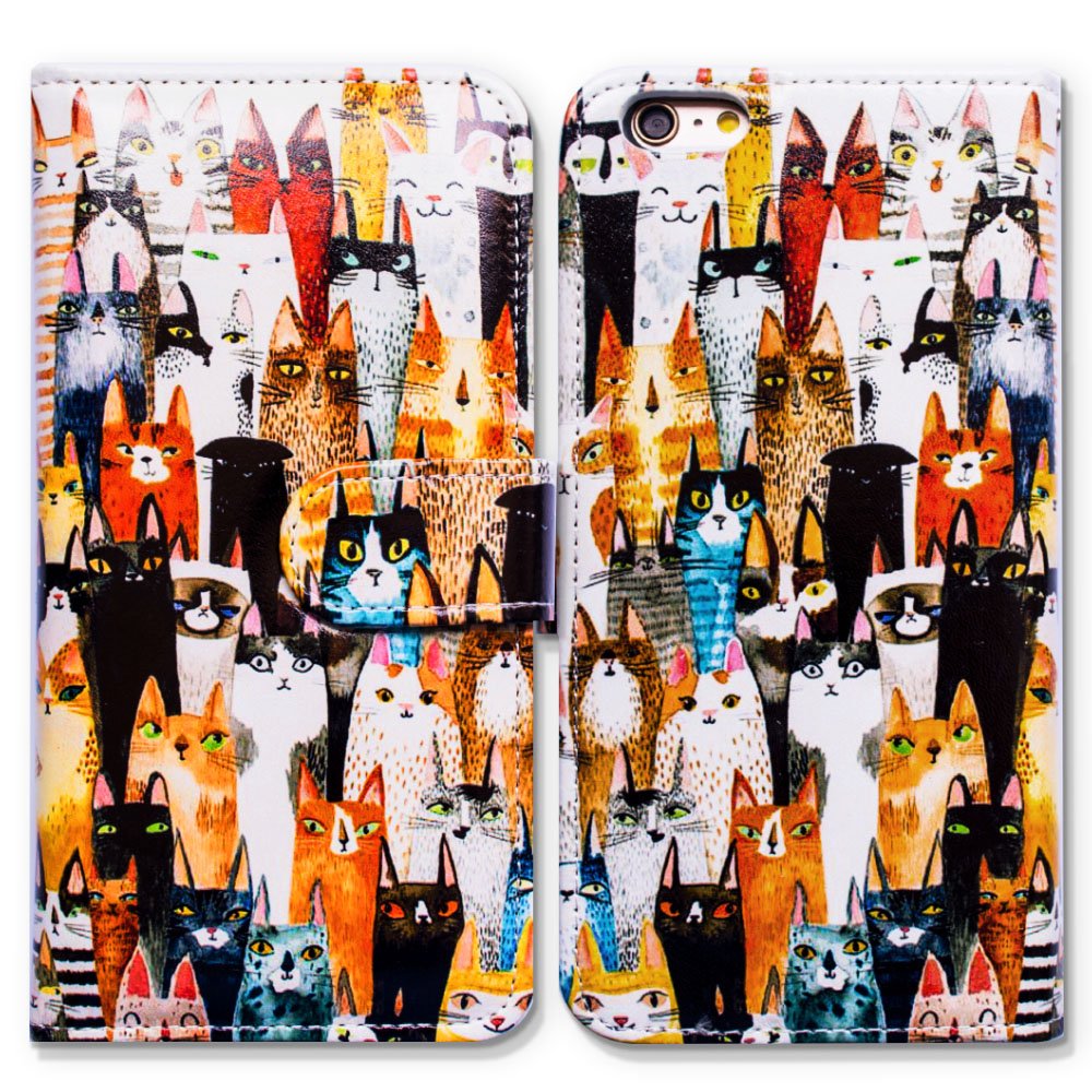 Bfun Packing iPhone 7 Case,Bcov Black Cat Red Cat Card Slot Wallet Leather Cover Case for iPhone 7 100024693