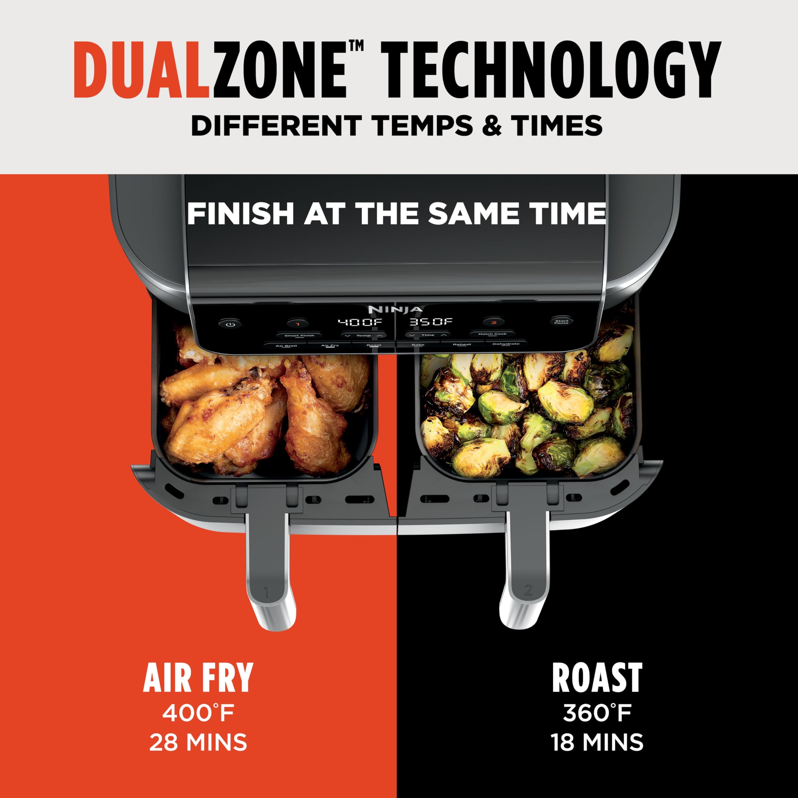 Ninja DualZone Air Fryer, 8 Qt, 6-in-1, Grey, DZ801 view 2