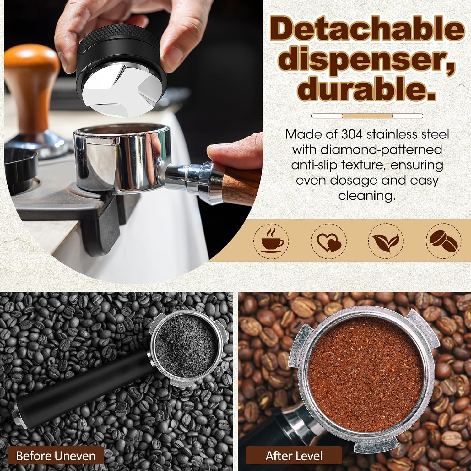 7 Pcs Espresso Accessories Tamper Set WDT Tool Barista Kit 58 mm image 4
