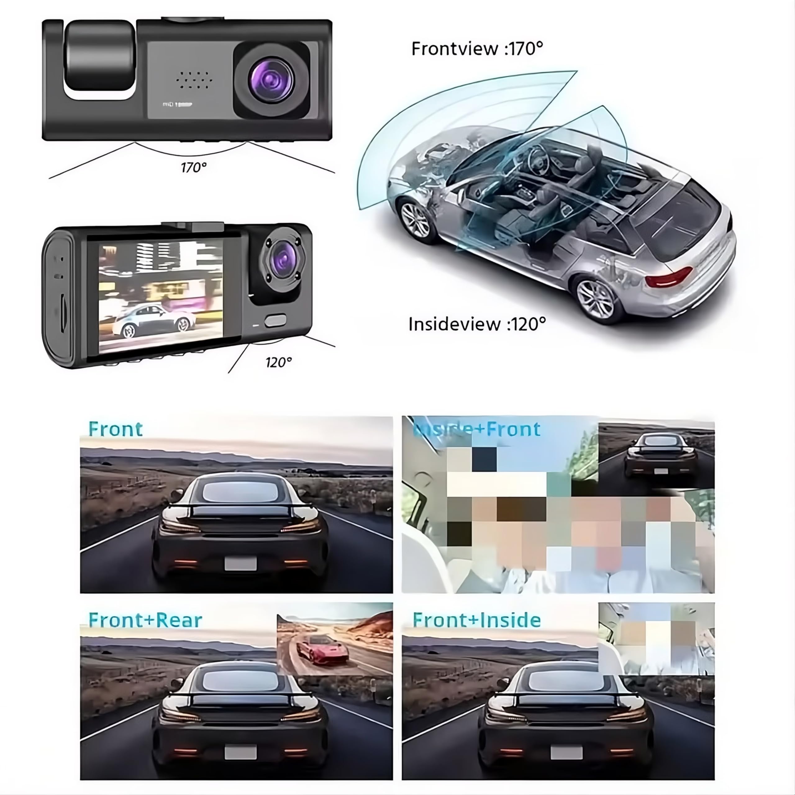ELECTROMANIA - Dashcam Doble Cámara Coche Full HD con Pantalla y Visión Nocturna, MicroSD 32GB, Cargador USB, Soporte Ventosa, Grabación Bucle, Fácil Instalación, Batería incorporada