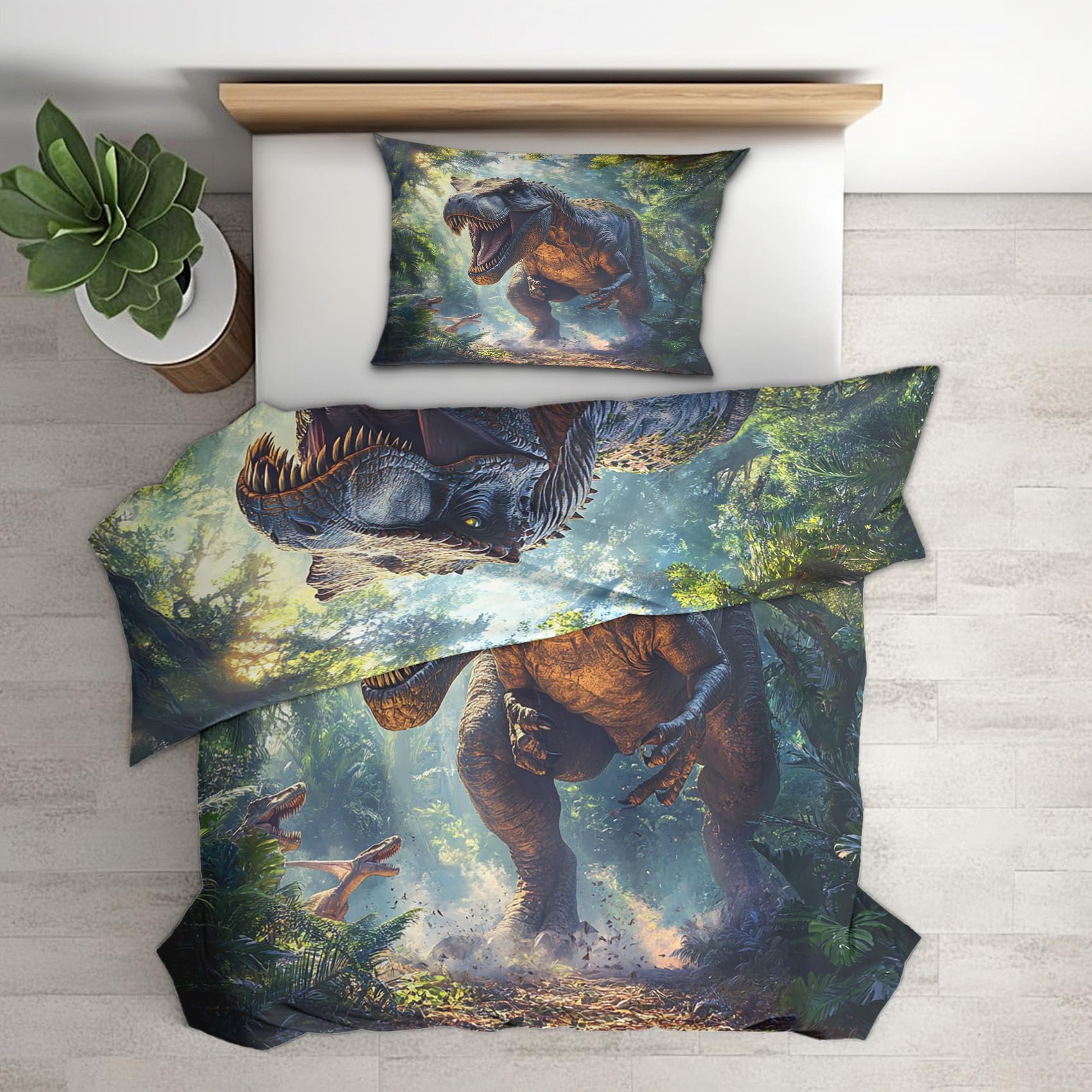 Linge de lit 2 personnes dinosaure comprenant housse 200x200 et 2 taies