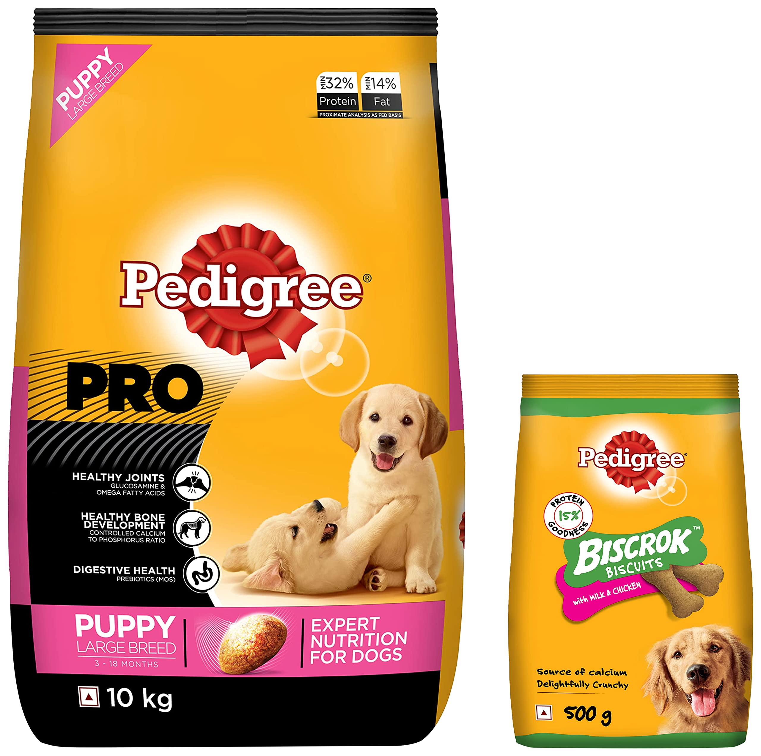 Pedigree PRO Expert Nutrition Large Breed Puppy (3-18 Months), Dry Dog Food, 10kg Pack Flavour : Chicken & Biscrok Biscuits Dog Treat (above 4 Months), Milk and Chicken Flavor, 500g Pack (B09VPX844G) Amazon Price History, Amazon Price Tracker