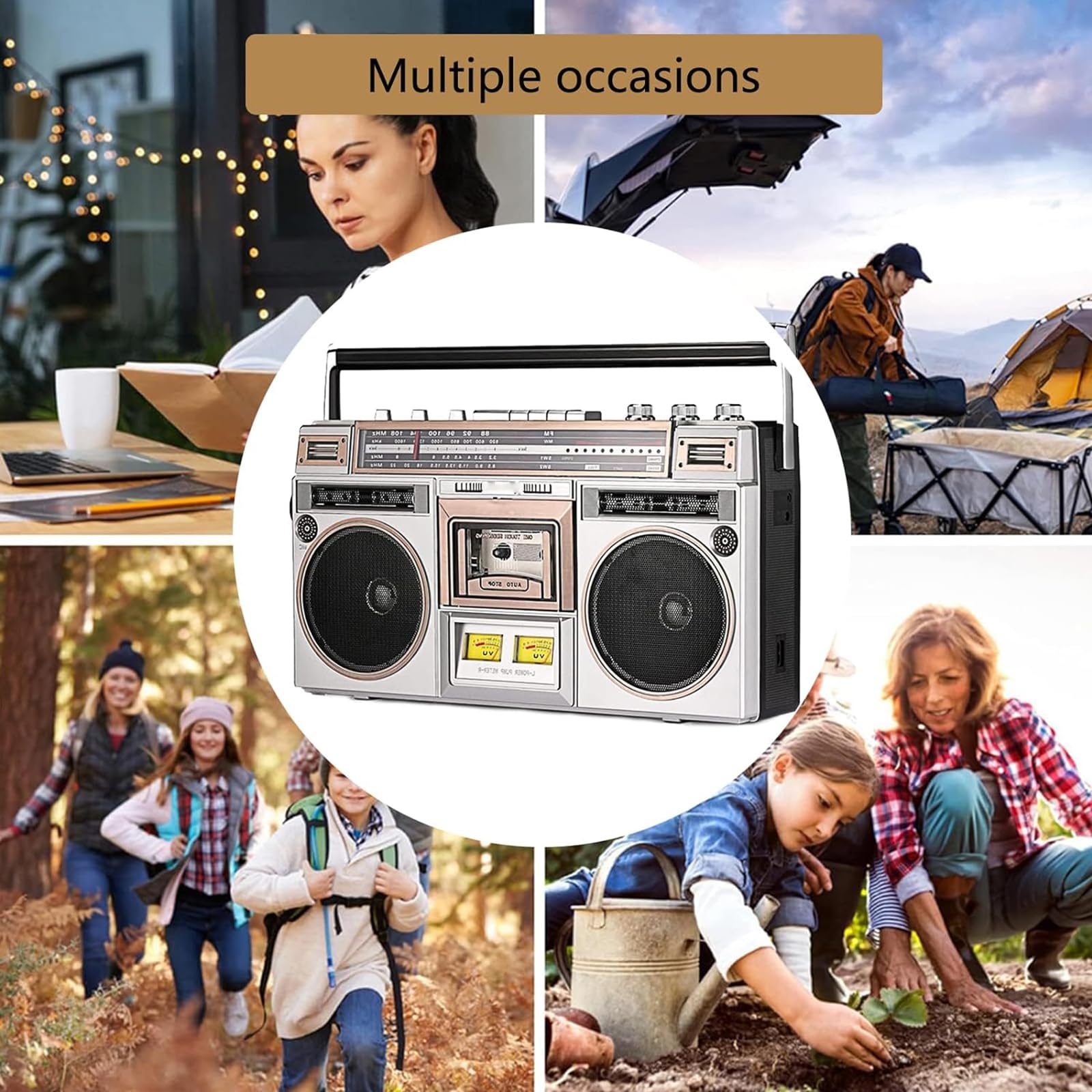 Boombox Bluetooth, radio AM/FM retrò anni '80 con altoparlanti stereo integrati, supporta ingresso SD/USB, ideale per famiglie, scuole e negozi