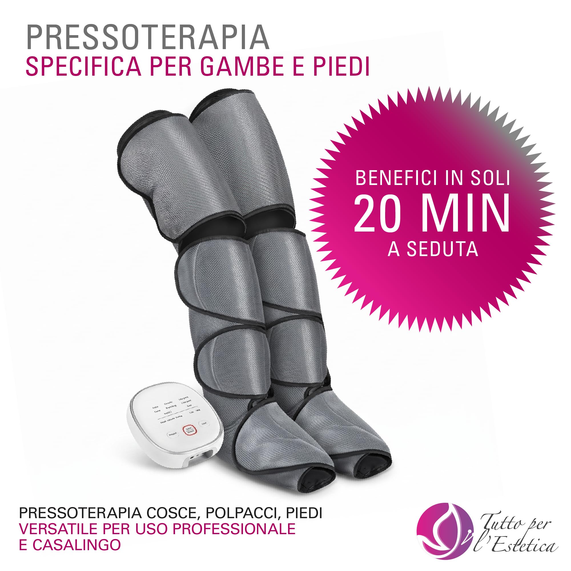 Gambali Pressoterapia Linfodrenaggio Gambe e Piedi, per Studio e Casa | Massaggiatore Gambe Gonfie e Piedi con Funzione Riscaldamento, per Estetica, Benessere Fisioterapia e Relax Quotidiano