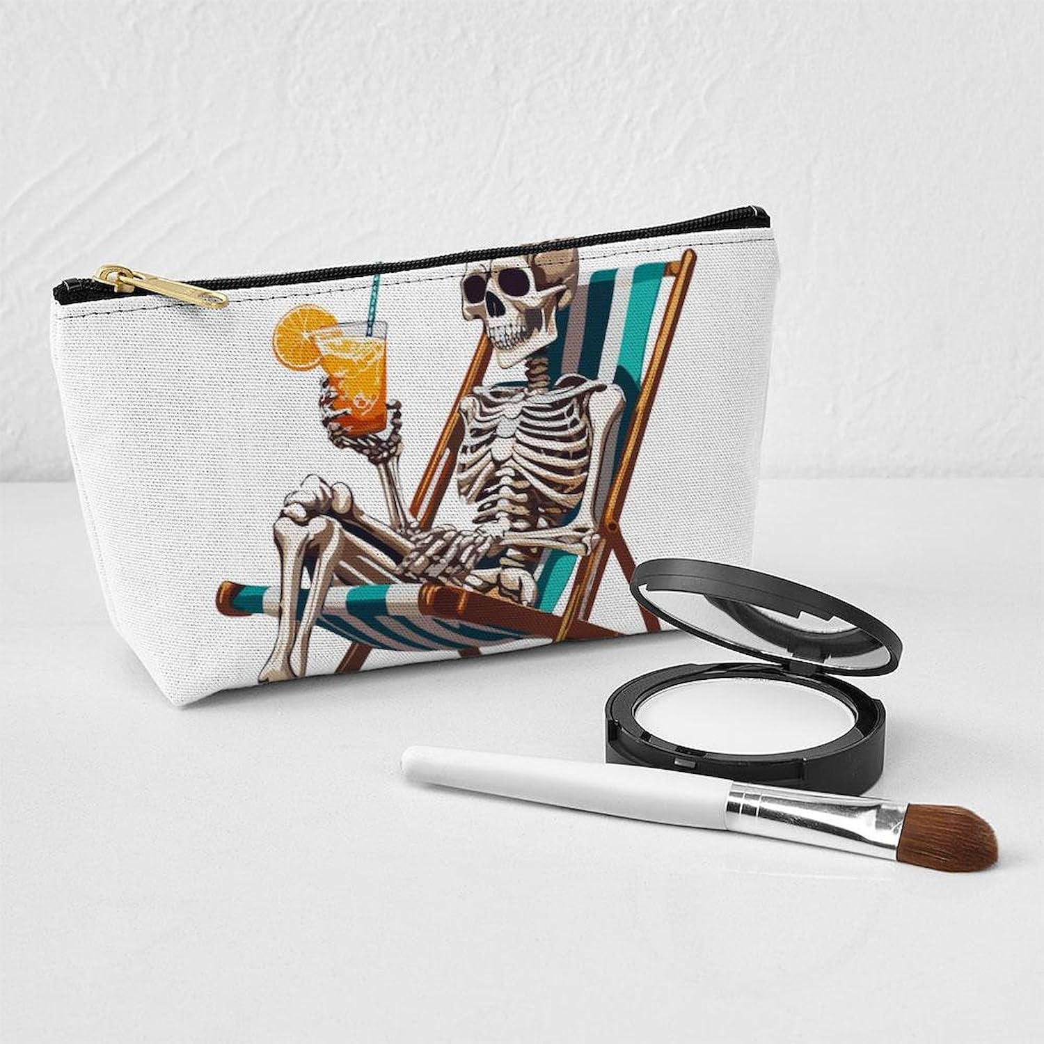 CafePress Tropical Beach Summerween Skeleton 8.5" x 4.5" Zipper Cosmetic Pouch