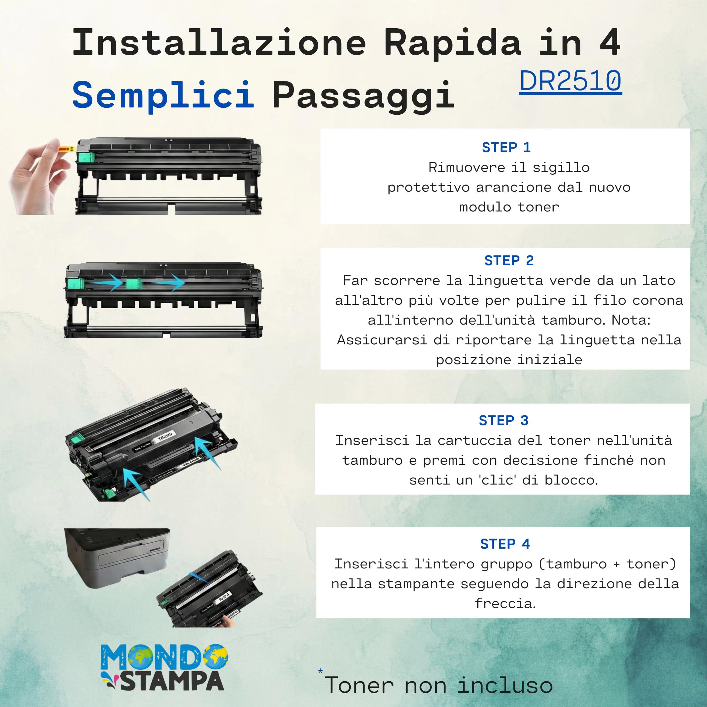DR2510 (15000 copie) Compatibile DRUM fotounità Sostituzione per Brother MFC-L2800DW,L2827DW,L2827DWXL, L2835DW, L2860DWE DCP-L2660DW,DCP-L2620DW,DCP-L2627DWE (1, BK)