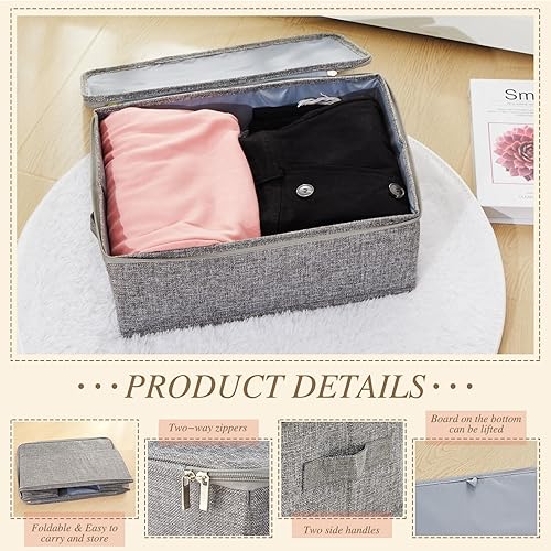 Miniatura 3 de Soaoo 5 contenedores de almacenamiento de tela con tapas de cremallera y asa de 15 x 10 x 6 pulgadas, rígidos, plegables, lavables, cajas de