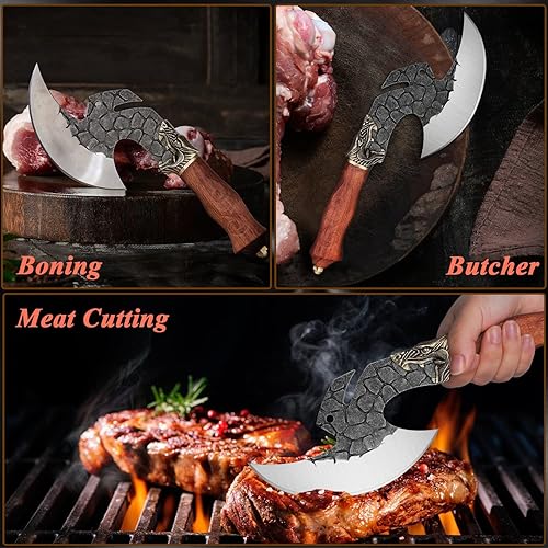 Miniatura 6 de ROCOCO Paquete de cuchillo de hueso resistente con cuchillo afilado para cortar carne, deshuesar, picar, regalo vikingo, hombre, caza, barbacoa,