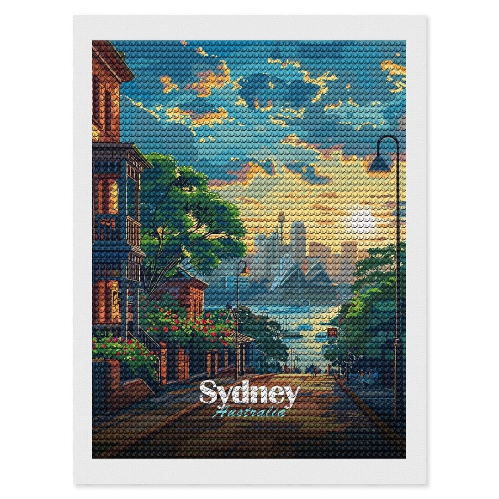 Junmoney Sydney Sunset Cityscape Diamond Art Canvas 12"x16", for Adults, Good for Quiet Evenings, Bedroom Decor, Festive Craft Gift, Easy to Enjoy