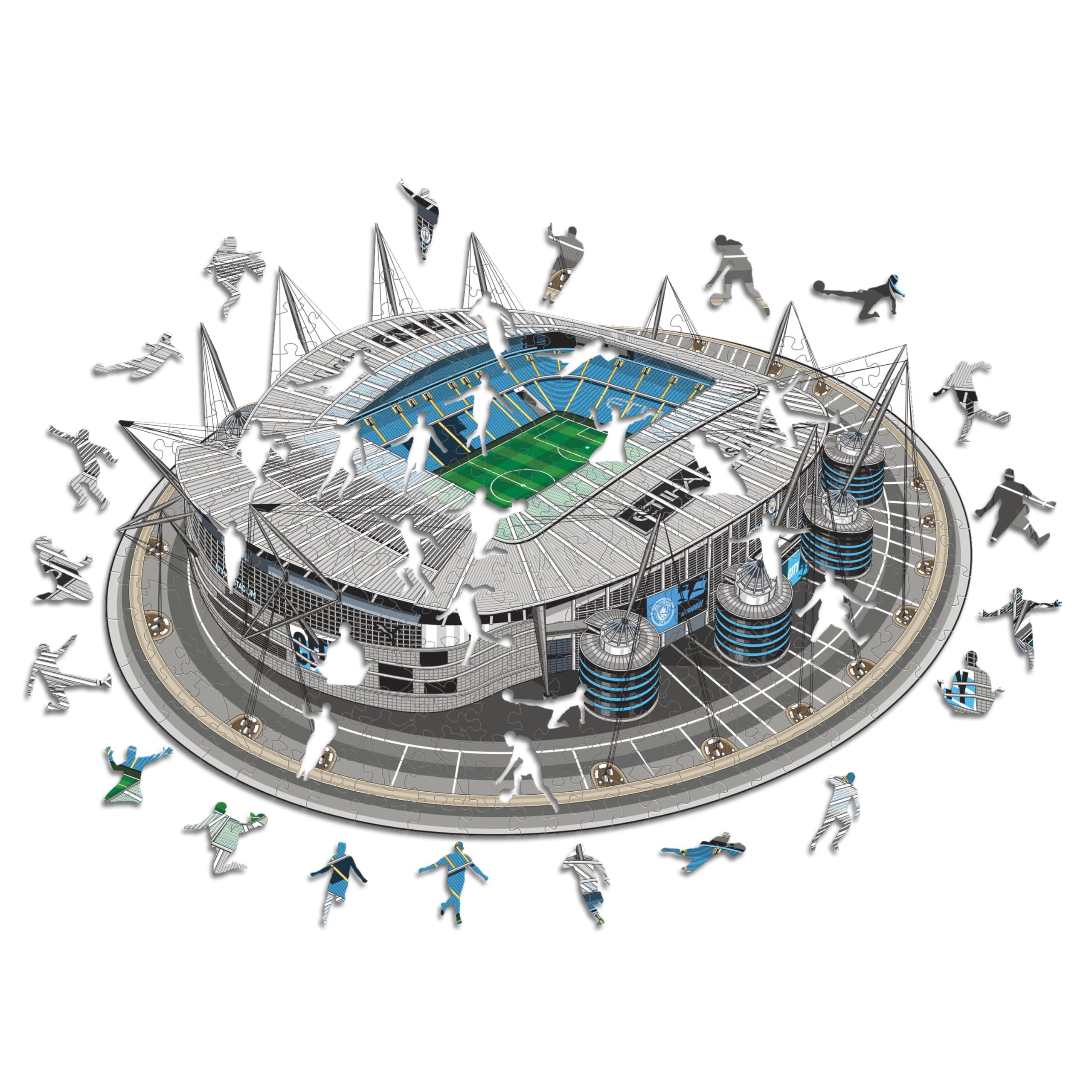 Iconic Puzzles – Manchester City Etihad Stadion, offiziell Lizenziertes Holzpuzzle, 100% nachhaltig, Geschenk für Erwachsene und Kinder, Größe S, 150 Teile