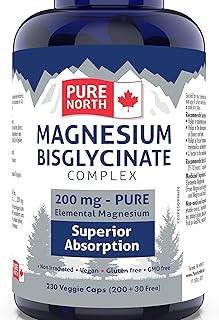 PURE Magnesium bislycinate Complex 230 vcaps - 200mg, Pure Elemental Magnesium, Superior Absorption (200+30 vcaps FREE)
