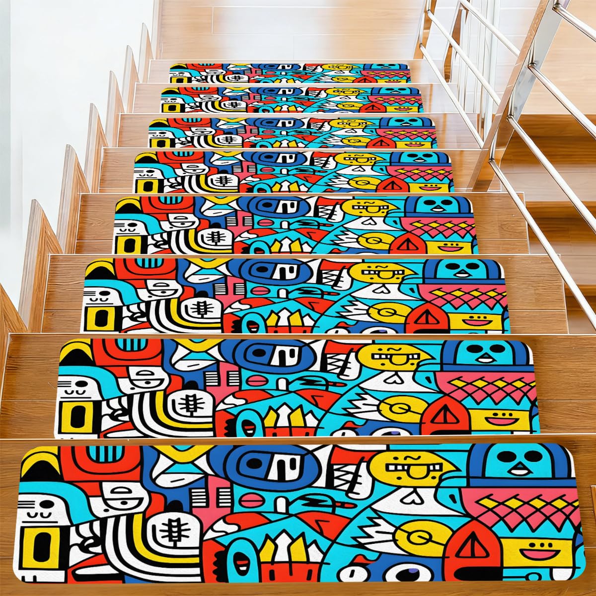 Alfombrillas antideslizantes para escaleras autoadhesivas con gráficos abstractos de 76 x 20 cm