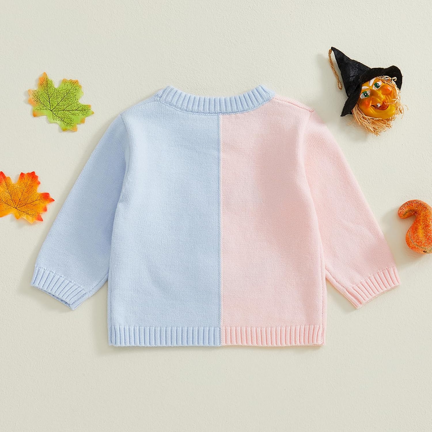 Toddler Baby Boy Girl Halloween Pumpkin Embroidery Knitted Sweaters Oversized Long Sleeve Color Block Warm Sweater