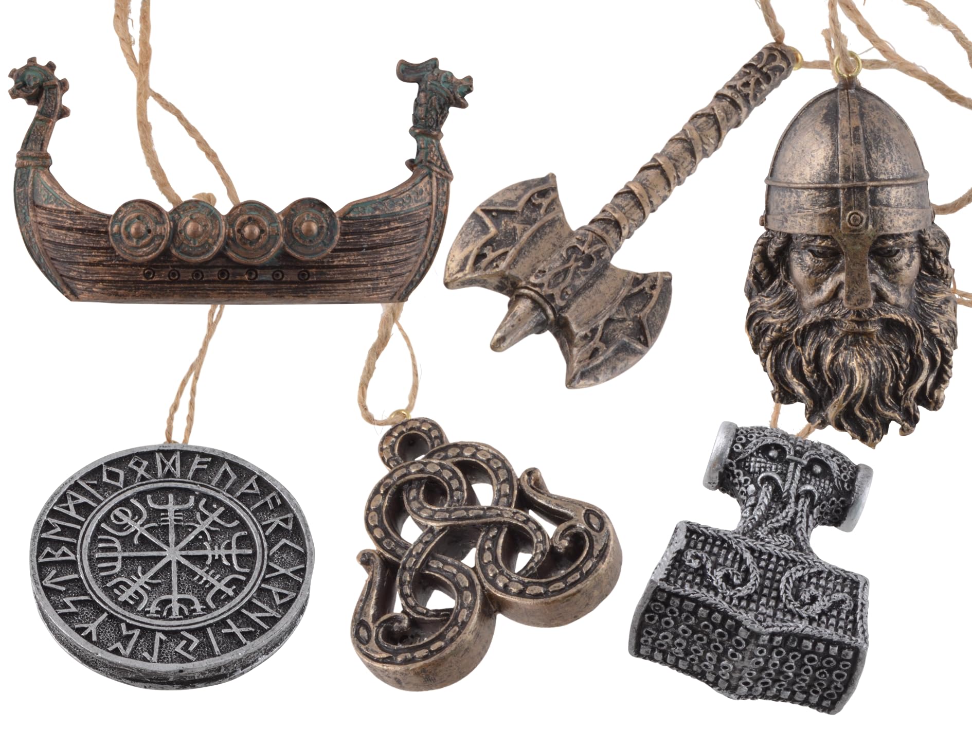 VOGLER Joh. Vogler GmbHSet of 6 Hanging Viking Ships, Hand-Painted Consisting of Thor's Hammer, Viking Compass, Drakkar, Axe, Head, Midgard Snake