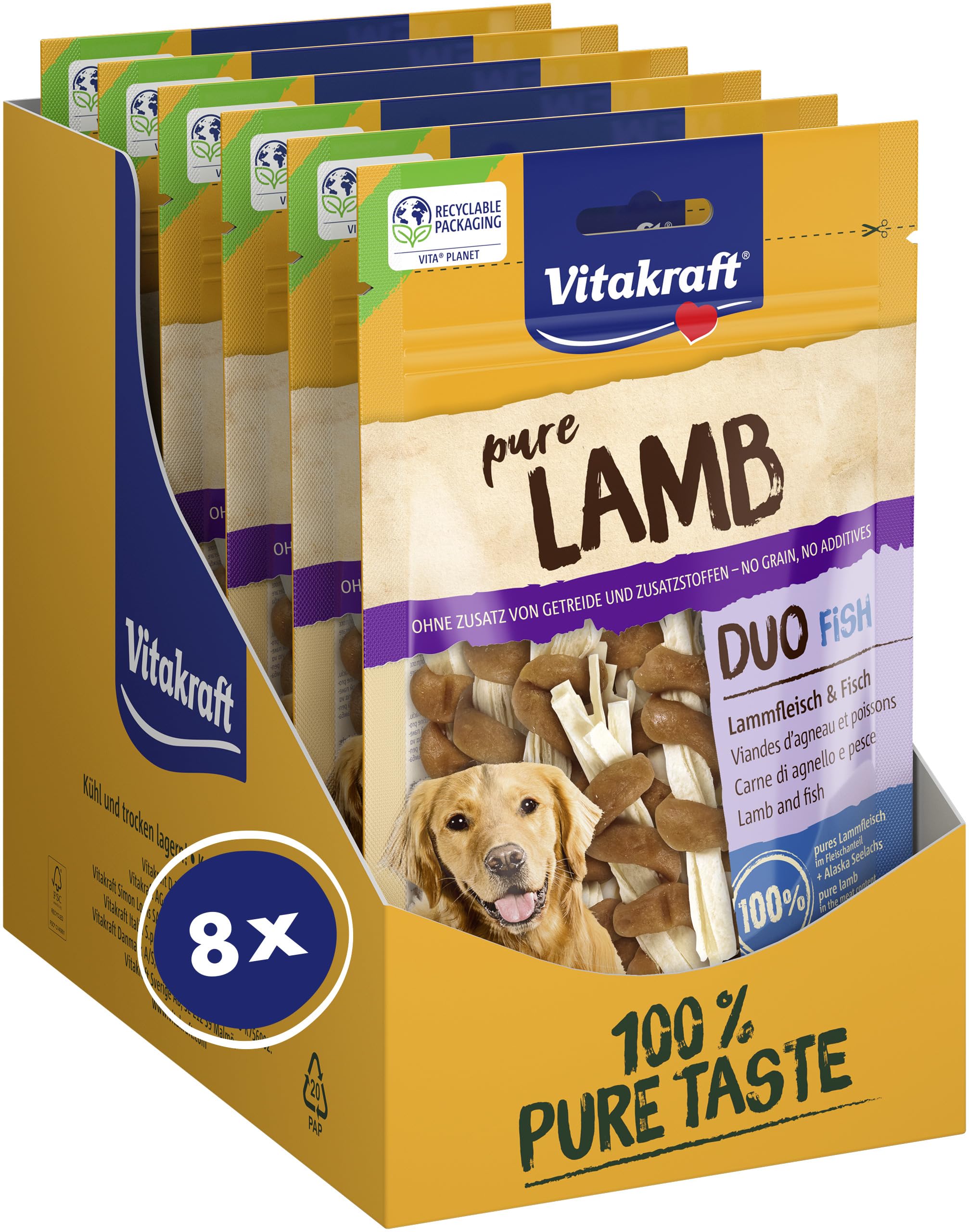 Vitakraft Pure Lamb Duo Fish, Hundeleckerli, Lammfleisch und Fisch, Hunde Trainingsleckerli, ohne Zusatz von Zucker (8x 80g)