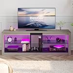 Bestier 55 inch TV Stand for 65 + inch TV, Entertainment Center with Storage, Black TV Table Stand with Adjustable Shelf for Living Room Bedroom