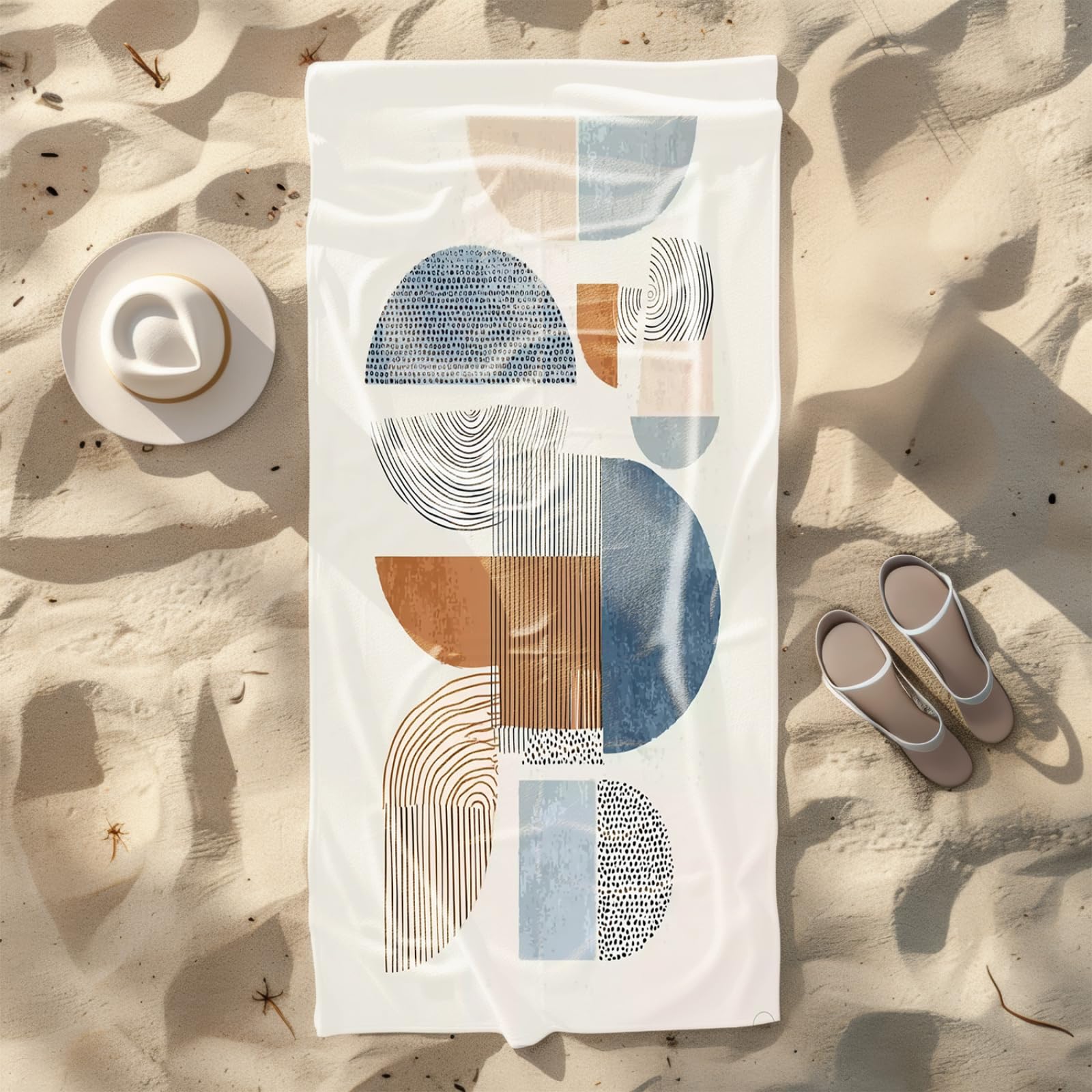 Generisch XXL Strandtuch Microfaser 180 X 90 Himmelblau Braun Muster Strandhandtuch Groß Kompakt Und Sandfest Schnelltrocknend Reisehandtuch Für Den Strand Gym Travel Sauna
