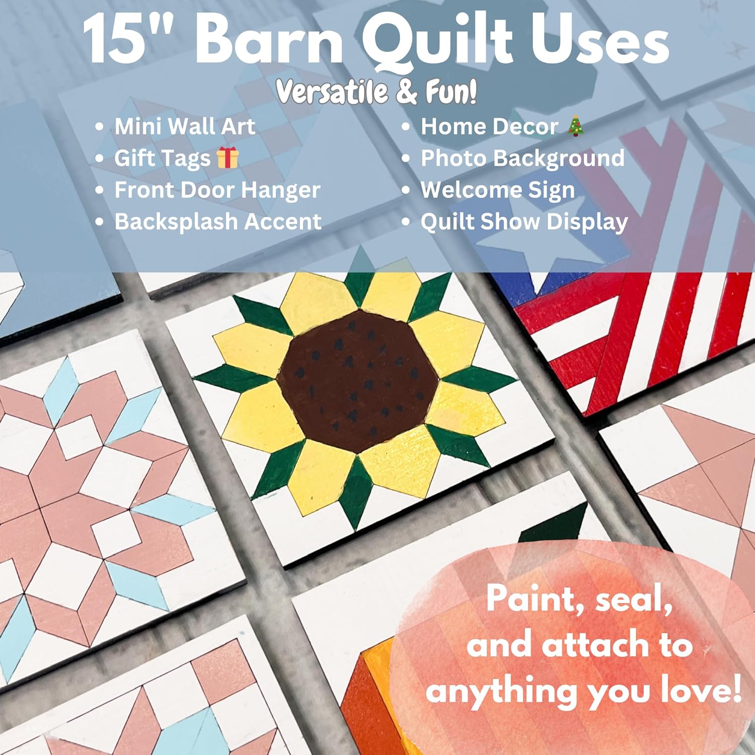 Barn Quilt Sign | Unfinished Wood Quilt Block Painting Sign | DIY Painting Craft Kit for Adults | Farmhouse Wall Art and Quilting Decor (15 inches, Cottage Chic Star)