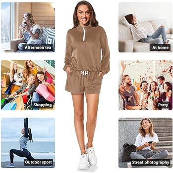 ODAWA Camel Sweat Set Women 2 Piece Outfits Sweatsuit Half Zip